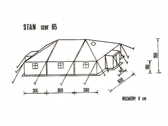 Nákres stanu S65 6x9 m (včetně jednoho nástavného dílce)